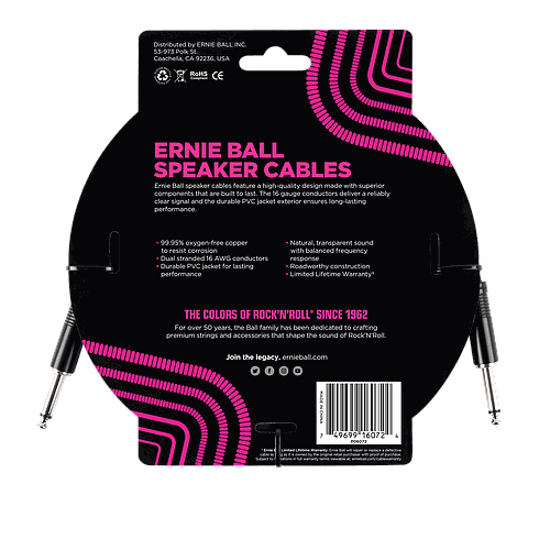 Ernie Ball - Cable para Bafle de 1.83 mts., Color: Negro Rec./Rec. Mod.6072_39