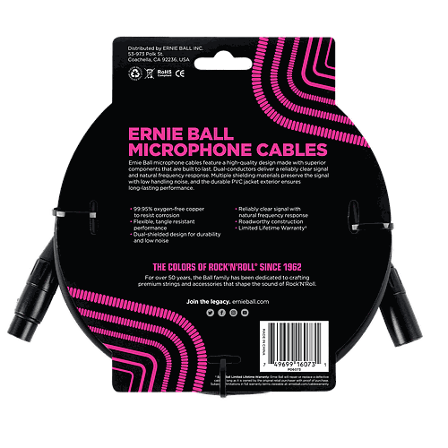 Ernie Ball - Cable para Micrófono de 7.62 mts., Color: Negro Mod.6073_40