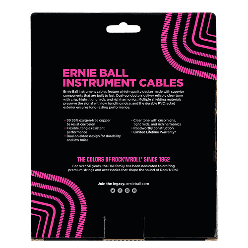 Ernie Ball - Cable para Instrumento, Color: Negro Tamaño: 9.14 mts. Recto/Recto Mod.6044_41