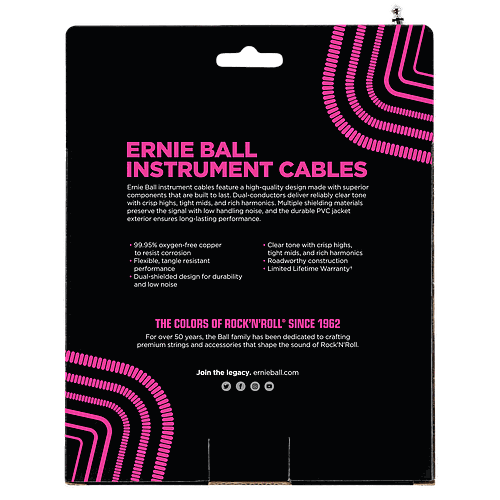 Ernie Ball - Cable para Instrumento, Color: Blanco Tamaño: 9.14 mts. Recto/Ang. Mod.6045_44