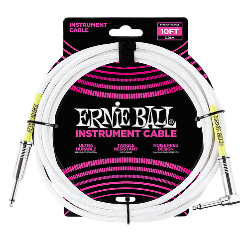 Ernie Ball - Cable para Instrumento, Color: Blanco Tamaño: 3.04 mts. Recto/Ang. Mod.6049