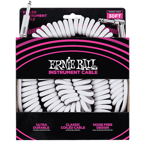 Ernie Ball - Cable para Instrumento, Color: Blanco Tamaño: 9.14 mts. Recto/Ang. Mod.6045