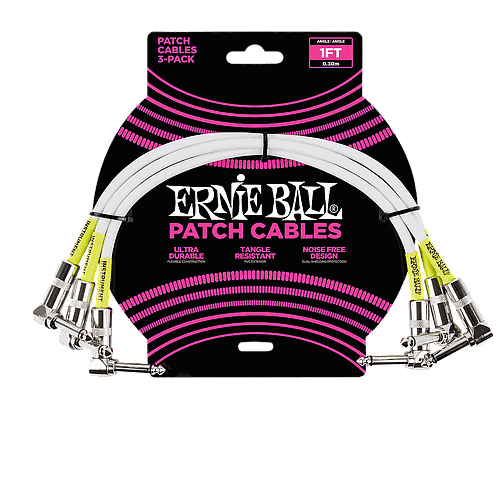 Ernie Ball - 3 Cables de 0.30 mts., Color: Blanco Angulado/Angulado Mod.6055