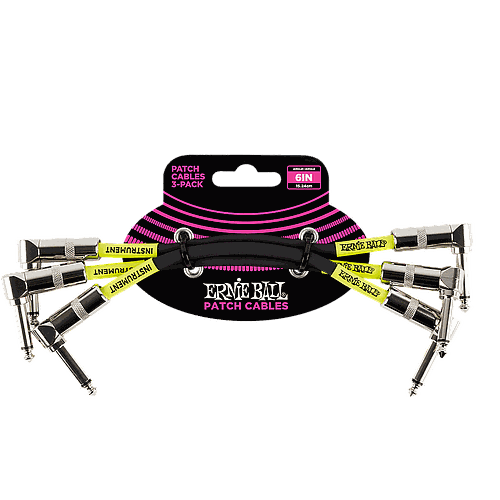 Ernie Ball - 3 Cables en L de 0.15 mts., Color: Negro Angulado/Angulado Mod.6050