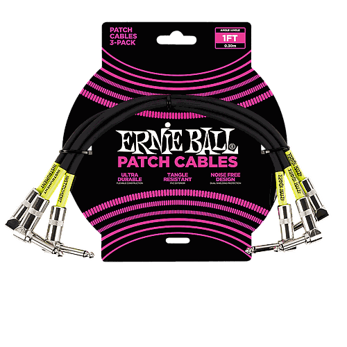 Ernie Ball - 3 Cables de 0.30 mts., Color: Negro Ang./Ang. Mod.6075