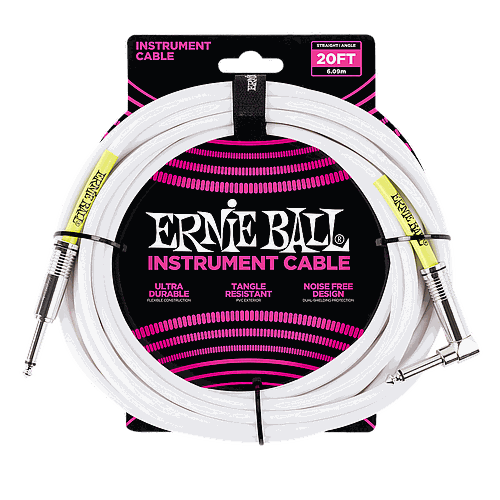 Ernie Ball - Cable para Instrumento, Color: Blanco Tamaño: 6.09 mts. Recto/Ang. Mod.6047