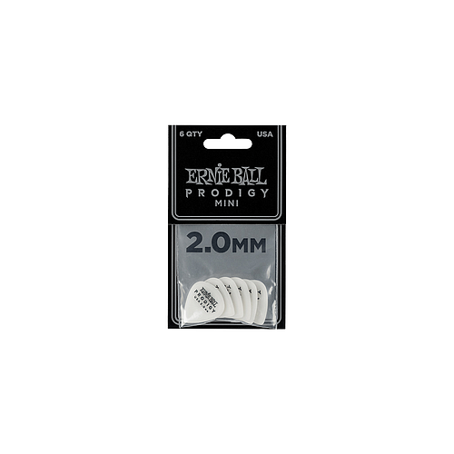 Ernie Ball - 6 Plumillas Prodigy Mini, Color: Blanca Calibre 2.00 mm. Mod.9203