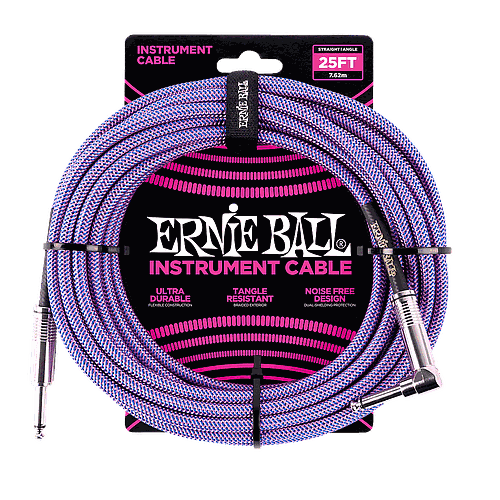 Ernie Ball - Cable Recubierto para Instrumento de 7.62 mts., Color: Morado/Azul Ang./ Rec. Mod.6069