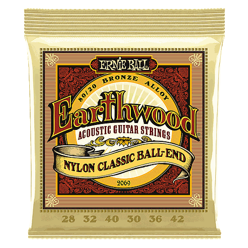 Ernie Ball - Encordado Earthwood Nylon Classi Ball-End para Guitarra Clásica, Calibre: 28-42 Mod.2069