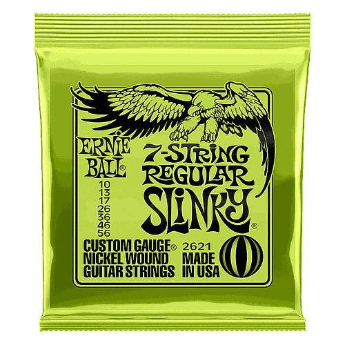 Ernie Ball - Encordado Regular Slinky para Guitarra Eléctrica de 7 Cuerdas, Calibre: 10-56 Mod.2621