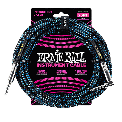 Ernie Ball - Cable Recubierto para Instrumento de 7.62 mts., Color: Negro/Azúl Neon Ang./ Rec. Mod.6060