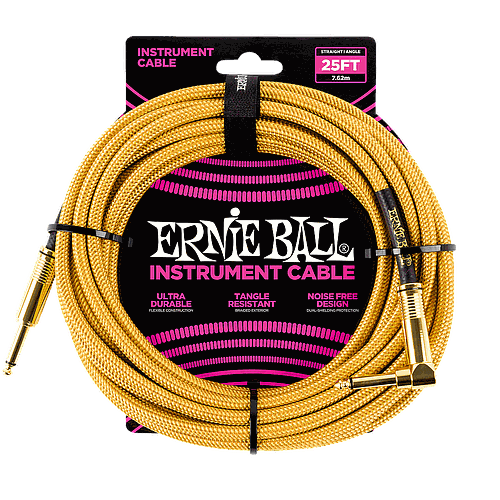 Ernie Ball - Cable Recubierto para Instrumento de 7.62 mts., Color: Dorado Ang./ Rec. Mod.6070