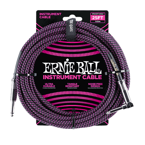 Ernie Ball - Cable Recubierto para Instrumento de 7.62 mts., Color: Negro/Morado Ang./ Rec. Mod.6068