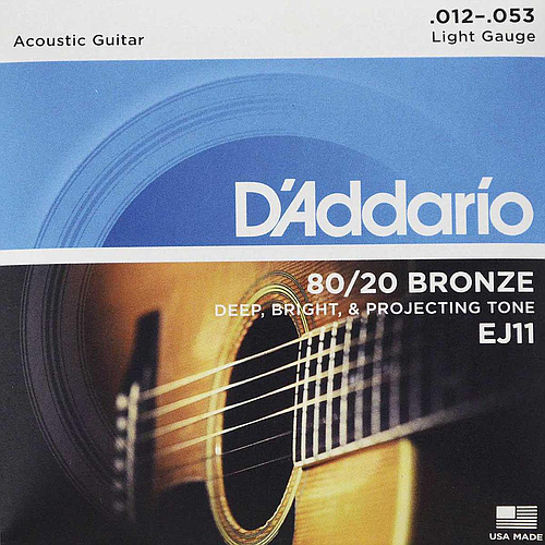 D'Addario - Encordado 80/20 Bronce para Guitarra Acústica, Tensión: Hard .012-.053 Mod.EJ11