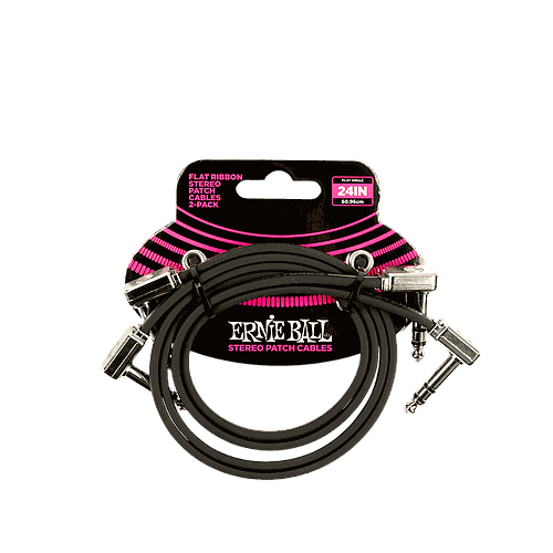 Ernie Ball - 2 Cables de Audio Angulado/Angulado Estéreo, Tamaño: 0.6096 Mts., Color: Negro Mod.6406