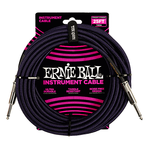 Ernie Ball - Cable de Audio Recto/Recto, Tamaño: 7.620 Mts., Color: Morado/Negro Mod.6397