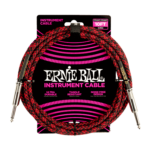 Ernie Ball - Cable de Audio Recto/Recto, Tamaño: 3.048 Mts., Color: Rojo/Negro Mod.6394