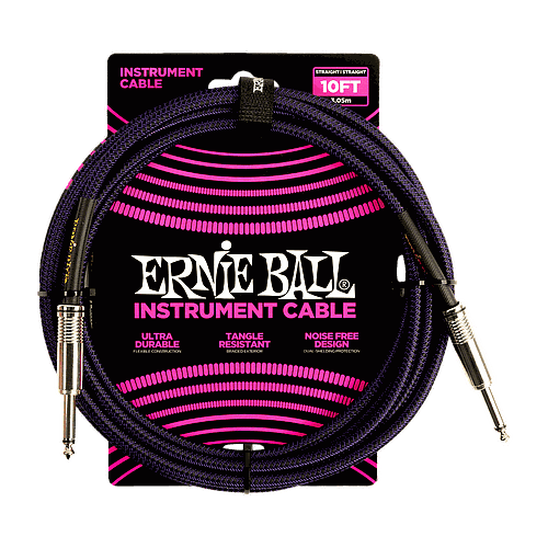 Ernie Ball - Cable de Audio Recto/Recto, Tamaño: 3.048 Mts., Color: Morado/Negro Mod.6393