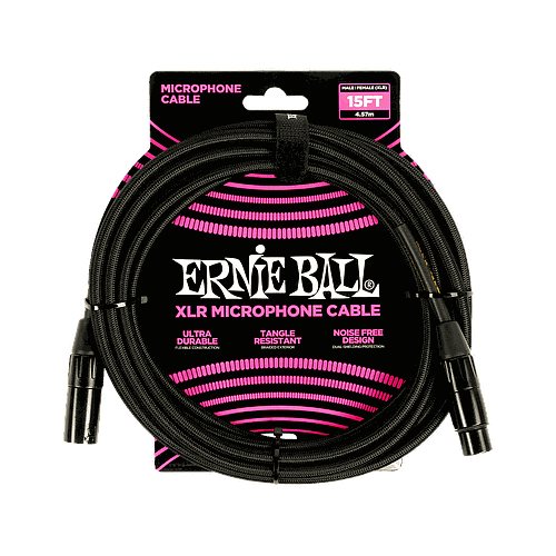 Ernie Ball - Cable Para Micrófono, Tamaño: 4.572 Mts., Color: Negro Mod.6391