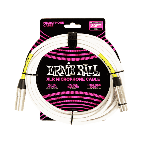 Ernie Ball - Cable Para Micrófono, Tamaño: 6.096 Mts., Color: Blanco Mod.6389