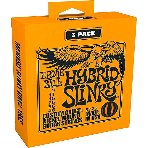 Ernie Ball - 3 Encordados Hybrid Slinky Para Guitarra Eléctrica, Niquel 0.009-0.046 Mod.3222