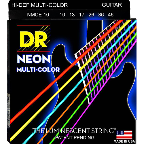 DR Strings - Encordado para Guitarra Eléctrica, Hi-Def NEON MultiColor Coated 10-46 Mod.NMCE-10