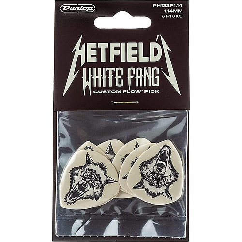 Dunlop - 6 Plumillas James Hetfield White Fang para Guitarra, Tamaño 1.14 mm Mod.PH122P114