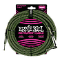 Ernie Ball - Cable Recubierto para Instrumento de 7.62 mts., Color: Negro/Verde Neon Ang./ Rec. Mod.6066